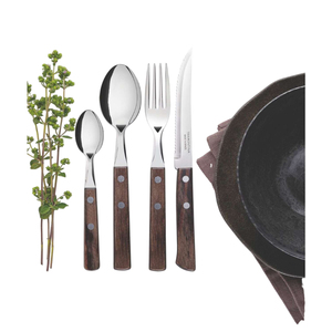 Juego de cubiertos de acero inoxidable con mangos de madera premium y acabado mate moderno, juego de cubiertos para el hogar y la cocina de hoteles. - Product Image 4