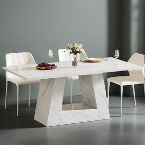Tavolo da Pranzo Moderno in Legno con Finto Marmo per 4-6 Persone, Tavolo Rettangolare da 160 cm con Base Robusta - Product Image 2