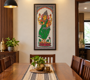 Cuadro Rectangular Tradicional de la Diosa Kalamkari en Tela para Decoración de Pared de Sala de Estar - Arte Indio Hecho a Mano para Interiores - Product Image 1