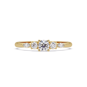 Minimalist 14K gold Engagement <b>Ring</b> Graduated Marquise Round Cut Lab Grown Diamond Wedding Band custom Fine jewelry for women's - Product Image 2
