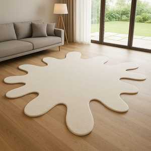 Alfombra Moderna Hecha a Mano de Lana, Alfombra de Lujo con Mechones Hechos a Mano en Color Marfil con Forma Orgánica Irregular, Lavable - Product Image 3