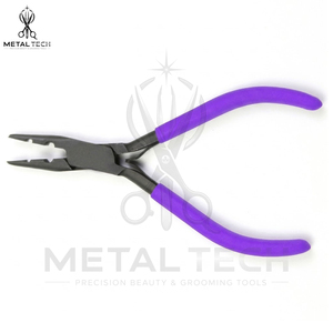 Pinzas Profesionales de Acero Inoxidable con Acabado Negro para Remover Extensiones de Cabello, con Empuñadura de Goma Suave Morada y Múltiples Orificios para Micro Anillos - Product Image 3