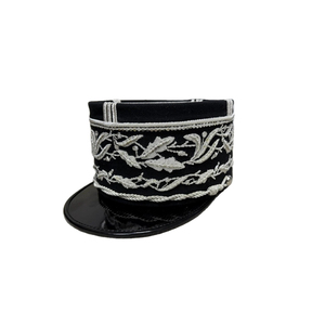 Casquette Képi Noire OEM Personnalisée avec Broderie Feuille Tressée Argentée et Visière Brillante pour Tenue de Cérémonie, Défilé ou Costume Formel - Product Image 2
