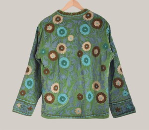 Premium Green Embroidered <b>Velvet</b> Suzani <b>Jacket</b> <b>Women's</b> Stand Collar Boho Floral Pattern Full Sleeve Autumn <b>Jacket</b> - Product Image 6