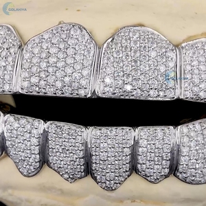 Grillz de Dientes Personalizados con 8 Diamantes Cultivados en Laboratorio (Parte Superior e Inferior), Oro Blanco de 14K, Estilo Hip Hop Iced Out, Joyería para Raperos - Product Image 5