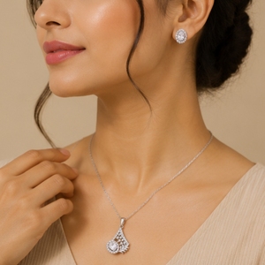 925 <b>Silver</b> Pendant <b>Necklace</b> <b>Set</b> with Sparkling Stud Earrings Elegant Designer Jewelry for Women Party Wear - Product Image 5
