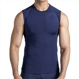 Men's Navy Blue Sleeveless Compression Tank Top O-Neck Quick Dry Sporty Fit Knitted Spandex/Cotton Solid 160g Athletic Wear - Product Image 2