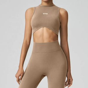 Conjunto de Yoga de 2 Piezas, Top Corto de Cintura Alta y Leggings Largos, Color Sólido, Espalda Descubierta, Ropa Deportiva para Mujer - Product Image 6