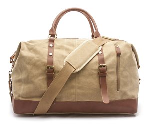 Canvas <b>Duffel</b> <b>Bag</b> With Leather Trim And Zipper Closure Travel Weekender <b>Bag</b> - Product Image 1