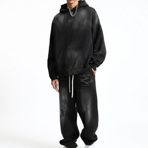 Ensemble sweat-shirt à capuche et pantalon de survêtement bleu pour homme, coupe ample décontractée, longueur intégrale, couleur unie, en coton, pour l'automne - Product Image 6