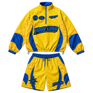 Men's Custom Logo Lightweight Windbreaker <b>Short</b> Set Polyester Jacket <b>Nylon</b> <b>Shorts</b> For Breathable Outdoor Sports and Travel - Product Image 1