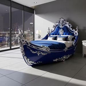 Juego de Cama y Mesita de Noche Tallada en Madera de Teca Dorada Francesa, Muebles de Dormitorio Modernos Personalizados, Camas de Madera de Teca, Australia - Product Image 6