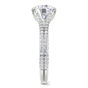 Bague de fiançailles en argent sterling 925 avec diamant rond brillant cultivé en laboratoire certifié IGI, sertie pavé, à double sangle - Product Image 4