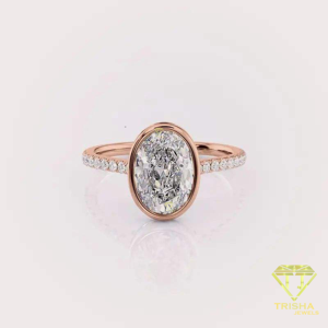 Bezel <b>Set</b> Oval Diamond Engagement <b>Ring</b> Gold Plated Wedding Jewelry - Product Image 5