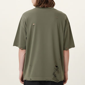 เสื้อยืดคอกลมแขนสั้นผู้ชาย สีดำลายบล็อกสีคากี ทรงปกติ สไตล์ลำลอง ผ้าฝ้ายถัก แต่งขอบตัดสี ดีไซน์เรียบง่าย น้ำหนัก 220 กรัม - Product Image 5