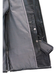 Gilet matelassé sans manches en cuir lavé écologique pour homme, col en V, style motard, avec fermeture éclair, pour l'hiver - Product Image 3