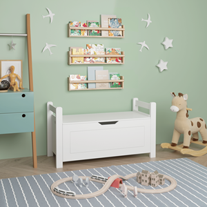 Scatola giocattolo per bambini in legno di gomma bianca grande armadio di stoccaggio con coperchio ribaltabile di sicurezza con cerniera per baule per asilo nido sala giochi per ragazzi - Product Image 3