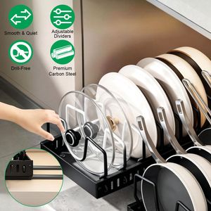 Portautensili scorrevole regolabile in acciaio al carbonio, porta coperchi anti-ruggine per pentole, spezie, taglieri e accessori da forno - Product Image 2