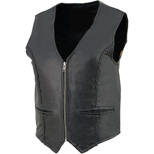 Chaleco de Motociclista Clásico de Cuero Negro para Mujer, Marca Samroz Sports, con Cierre de Cremallera - Product Image 3
