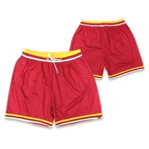 Pantalones cortos de malla rojos para hombre con ribete amarillo y blanco, cintura con cordón, estilo deportivo, pantalones cortos transpirables - Product Image 6
