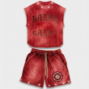 ชุดเสื้อยืดแขนกุดและกางเกงขาสั้นสำหรับผู้หญิง ผ้าคอตตอนผสมโพลีเอสเตอร์เนื้อนุ่ม พรีเมียม 185 GSM สไตล์วินเทจ รับสกรีนโลโก้ ชุดเซ็ตสำหรับผู้หญิง - Product Image 5