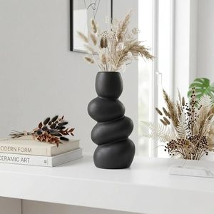 Vase moderne en céramique noire, forme galet, pour table, décoration intérieure, centre de table de mariage - Product Image 4