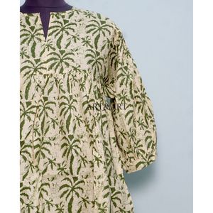 Haut pour femme 100% Coton tricoté à la main, style vintage, imprimé, respirant, écologique, décontracté, pour le bureau, l'été, le printemps et l'hiver, avec manches 3/4 bouffantes - Product Image 2