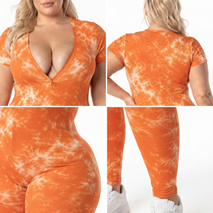 Mono Deportivo de Talla Grande para Gimnasio, Cuello en V, Manga Corta, Mono de Una Pieza, Ropa de Yoga con Estampado Personalizado, Mono de Yoga - Product Image 6