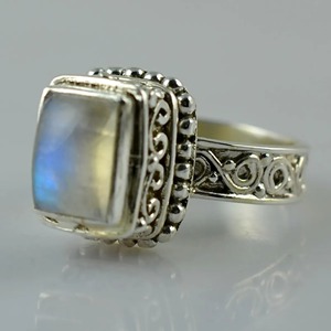 Rainbow Moonstone <b>Ring</b> 925 Sterling <b>Silver</b> Handmade <b>Statement</b> Promise <b>Ring</b> for Women Boho Cushion June Birthstone Jewelry - Product Image 1