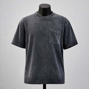 T-shirt surdimensionné en coton lavé à col rond pour homme, couleur unie, décontracté, manches courtes, coupe classique, longueur standard - Product Image 4