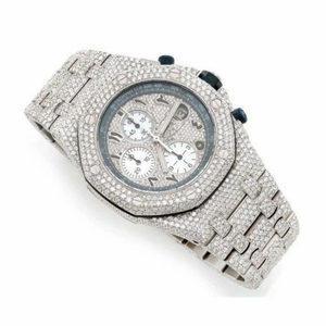 Reloj Cronógrafo de Moissanita Totalmente Cubierto de Diamantes, Reloj de Pulsera de Lujo en Acero Inoxidable Plateado, Estilo Diamante, Proveedor - Product Image 3