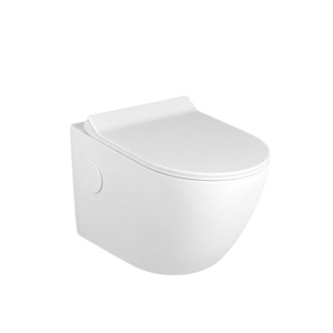 WC suspendu sans bride monobloc avec réservoir encastré, chasse d'eau à siphon en S, design minimaliste, cuvette en céramique vitrifiée, écologique - Product Image 1