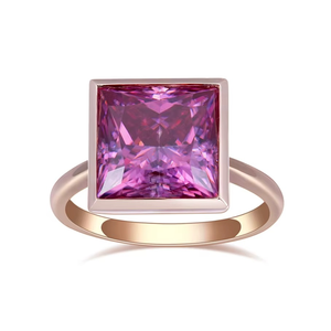 Custom Design pink square Women Engagement Wedding 925 Sterling Silver 14K Gold Moissanite <b>Ring</b> - Product Image 1