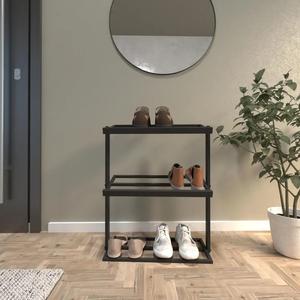 Versatile Black Shoe <b>Rack</b> Three Tier Open Storage Organizer Space Saving Design Strong Stable Frame Minimal Modern Entryway Unit - Product Image 2