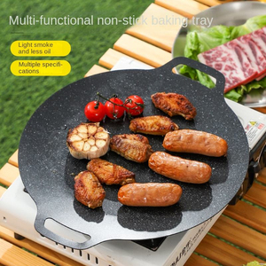 Non Stick Cast Iron <b>BBQ</b> Grill Pan Round Griddle Plate Multifunctional Baking <b>Tray</b> for Outdoor Camping and Home Barbecue - Product Image 1