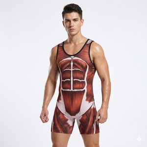Wrestling Singlet Muscle Anatomy Print Male Model Performance Bodysuit <b>Compression</b> Suit Athleisure Gym Wear Fitness One Piece - Product Image 1
