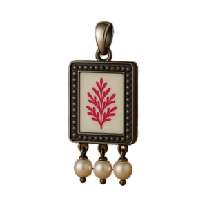 Handmade 925 Sterling <b>Silver</b> Floral Design Pendant with Geometric Bezel Setting Vintage Indian Fine <b>Stud</b> Earrings for Women Gift - Product Image 1