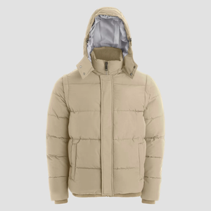 Chaqueta Acolchada con Capucha para Hombre, Color Beige, Cierre de Cremallera, Resistente al Viento, Abrigo Casual de Invierno, Corte Regular, Color Sólido, Relleno de Poliéster - Product Image 2