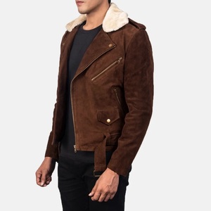 <b>Men's</b> Brown <b>Sherpa</b> Lined Leather <b>Jacket</b> Lightweight Zip Up Casual Outerwear for Autumn Outdoor Wear Suede leather <b>jacket</b> for <b>men</b> - Product Image 4