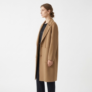 Manteau long en laine de chameau pour femme, coupe oversize, revers cranté, simple boutonnage, mi-long, poches plaquées, hiver - Product Image 3