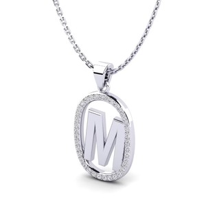 M Initial Anhänger 925 Silber Moissanit Ovaler Kristallrand Unisex Klassische Halskette Geschenk Mode-Anhänger - Product Image 3