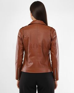 Chaqueta de cuero genuino para motocicleta para mujer con logotipo personalizado, chaqueta corta de cuero negra de doble botonadura para damas - Product Image 2