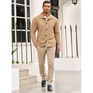 2025 hommes Cardigan pull bouton à manches longues coupe ajustée câble tricot hiver pulls décontractés motif Animal décoration ODM - Product Image 4