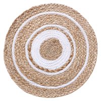Tapis décoratif en jute naturel tressé à la main avec pompons et cercle ajouré, idéal pour les tapis de sol dans les couloirs d'hôtels et de restaurants