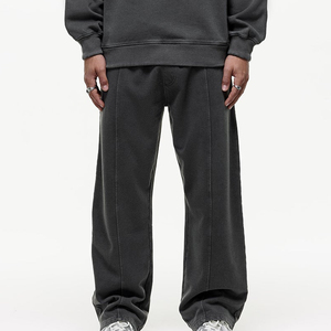 Pantalon de jogging pour homme en coton noir, taille élastique, coupe droite décontractée, ample, poids moyen, respirant, avec poches latérales - Product Image 1