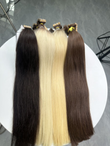 Extensiones de cabello liso natural con cinta adhesiva, cabello humano virgen vietnamita de doble capa, rubio y castaño, al por mayor - Product Image 5