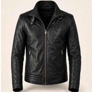 Men's Black Genuine <b>Leather</b> Motorcycle <b>Jacket</b> Zipper Waterproof Breathable Eco-Friendly Winter <b>Moto</b> Biker Windproof Turn Collar - Product Image 1