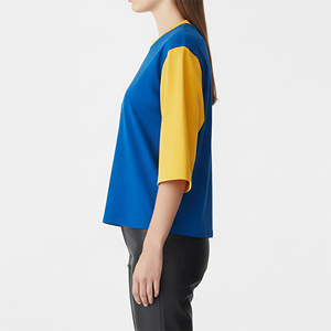 Camiseta de mujer de alta calidad, 100% algodón jersey, 300GSM, oversize, personalizada, lisa, de corte holgado, con bloques de color. - Product Image 2