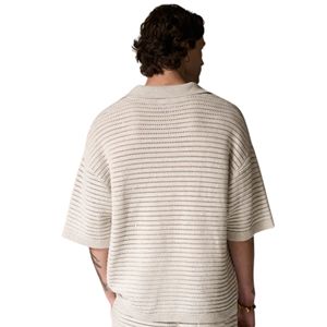 Polo de Punto Gris Claro para Hombre, Manga Corta, Tejido Texturizado, Informal, Holgado, para Verano, OEM - Product Image 4