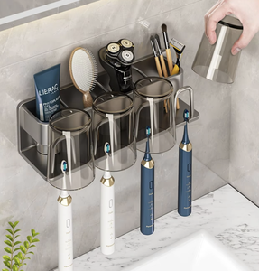 OEM/ODM No-Drill Wall Mounted Electric <b>Toothbrush</b> <b>Holder</b> Metal Storage Rack Bathroom Organizer with Adhesive Installation - Product Image 2